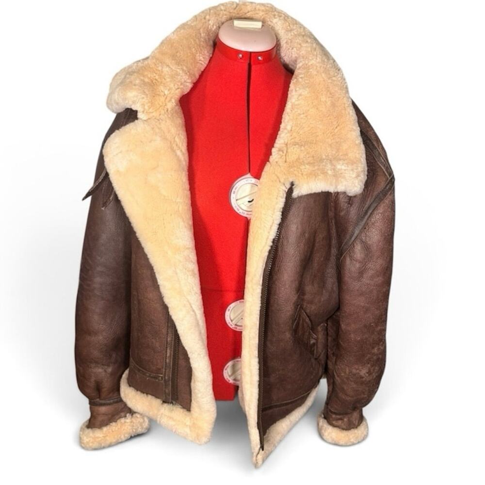 Vintage Calafate Aviation B-3 Shearling Bomber Jacket USAF Flight Leather Large